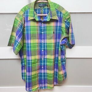 Ralph Lauren Men's Green and Blue Plaid Shirt